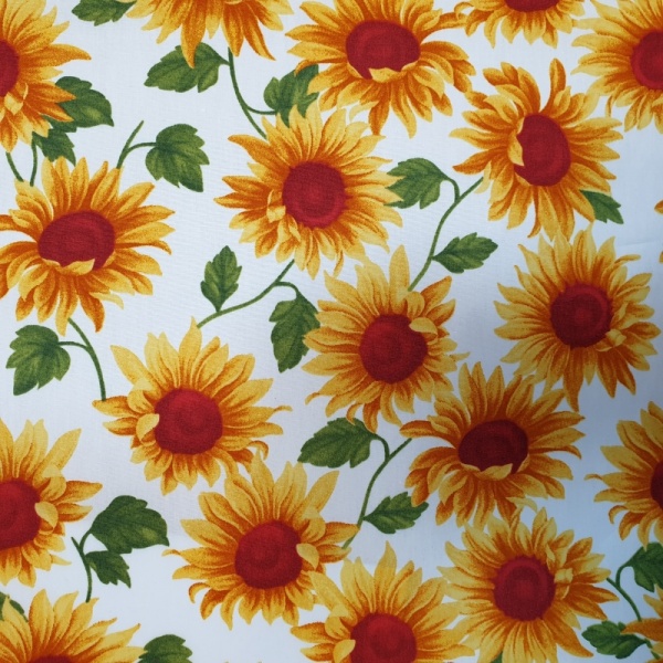 Floral Poplin Design 29 SUNFLOWERS on IVORY