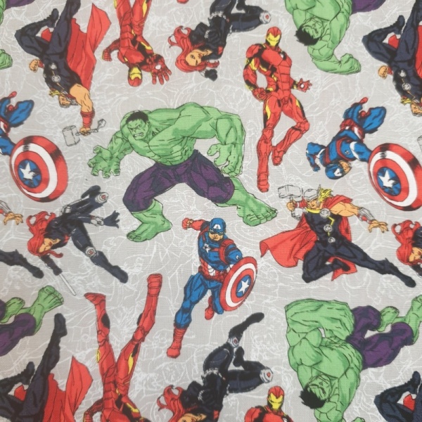 100% Cotton - Heroes on Line Art Grey