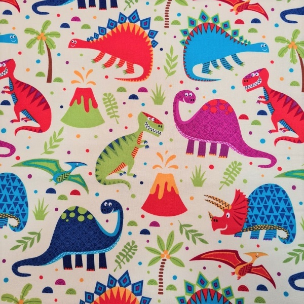 100% Cotton - Dinosaurs on Cream