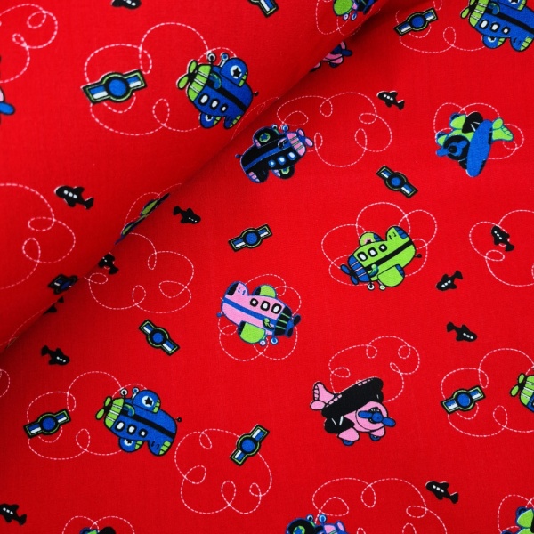 Aeroplanes Polycotton RED