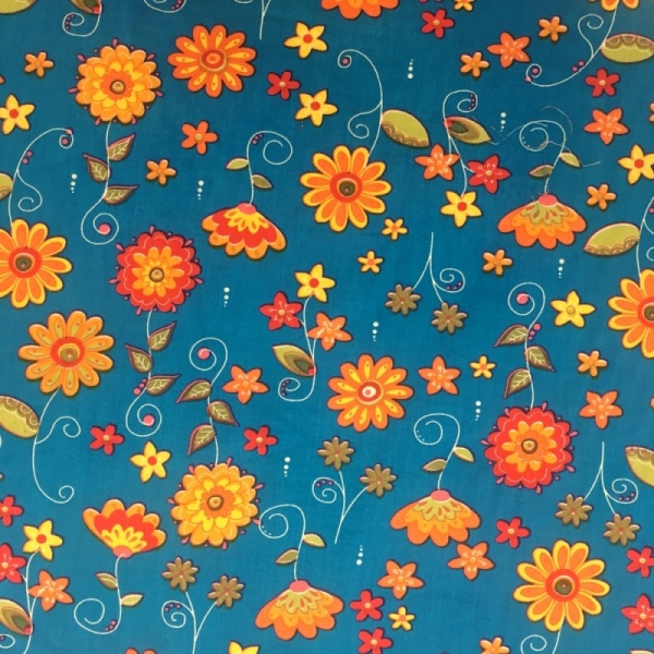 100% Cotton Multi Flowers on Tuquoise