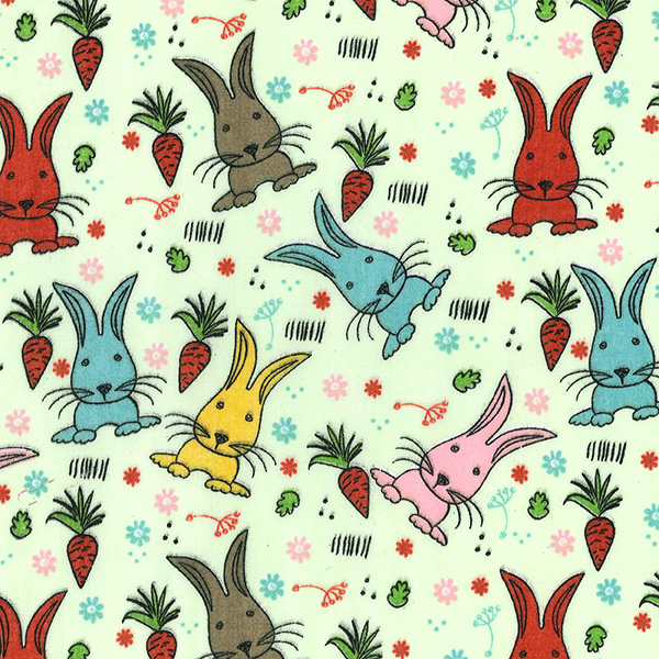 Multi Rabbits Polycotton on GREEN