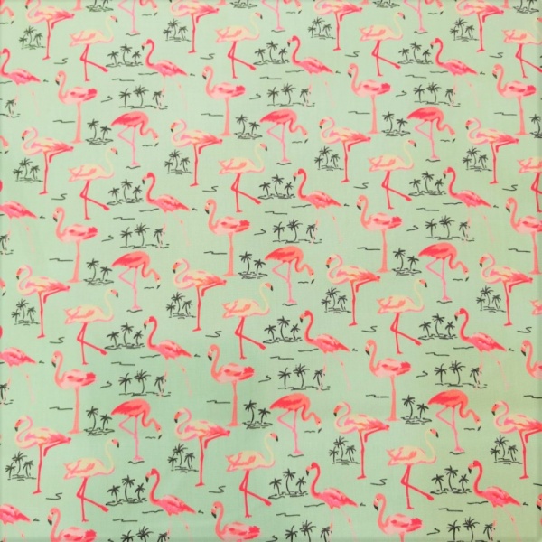 100% Cotton FLAMINGOS on GREEN