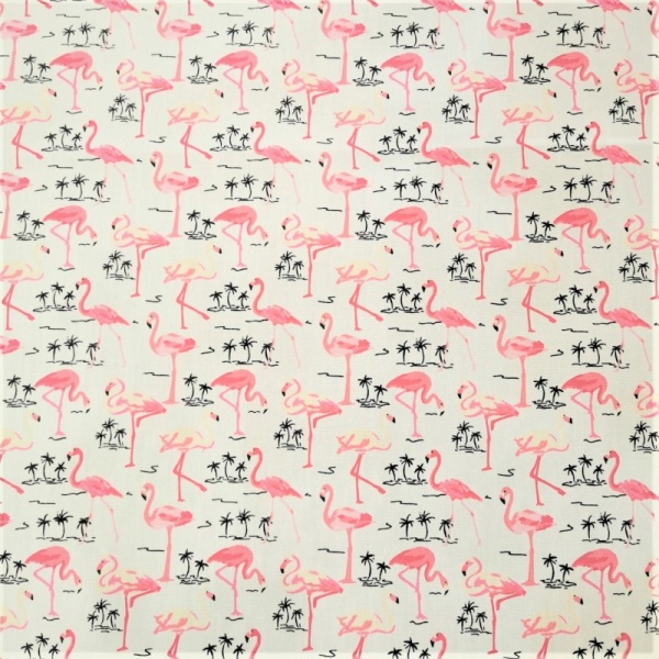 100% Cotton FLAMINGOS on IVORY