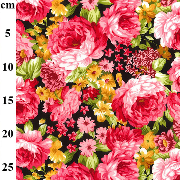 Floral Poplin Design 7 FLOWERS on BLACK