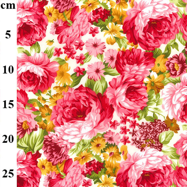 Floral Poplin Design 7 FLOWERS on IVORY