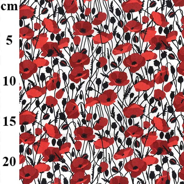 Floral Poplin Design 33 RED POPPIES with BLACK