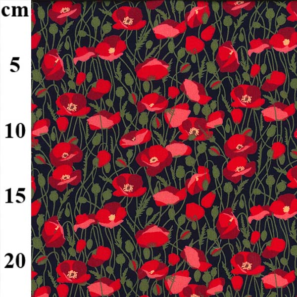 Floral Poplin Design 33 RED POPPIES ON NAVY