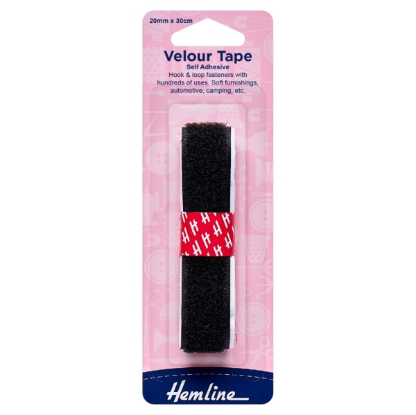 Hook & Loop Tape: Stick-On: 30cm x 20mm: Black