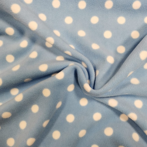 Anti Pill Fleece Fabric - White Spot on Sky Blue