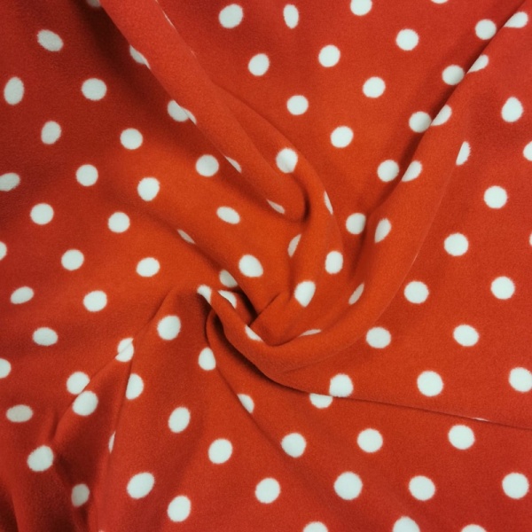 Anti Pill Fleece Fabric - White Spot on Red