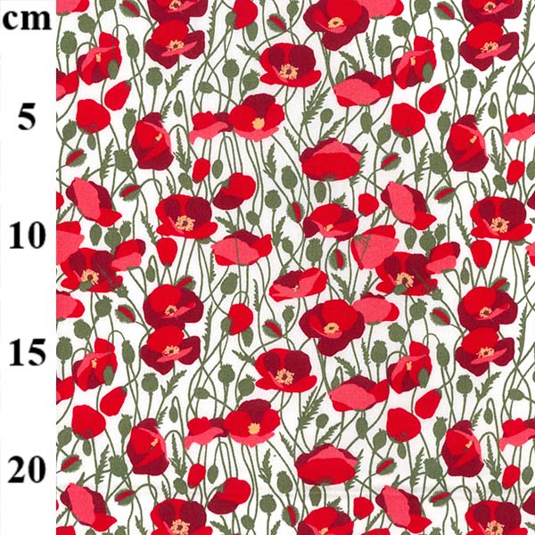 Floral Poplin Design 33 RED POPPIES ON WHITE