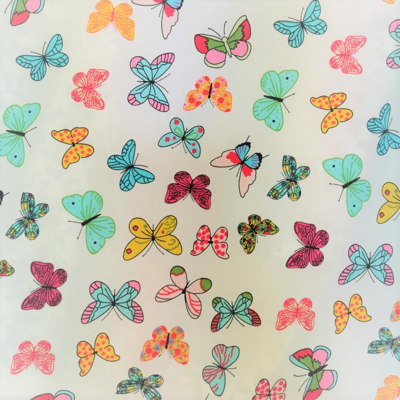 100% Cotton Butterflies on Ivory