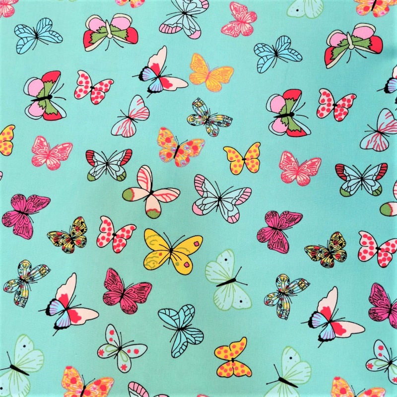 100% Cotton Butterflies on Turquoise