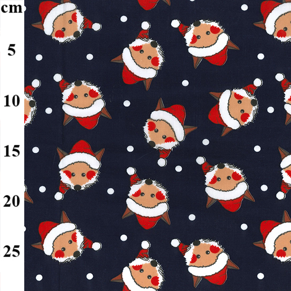 Christmas Polycotton FOXES WITH SANTA HATS - NAVY